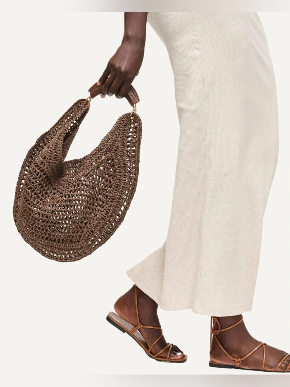 NWT Urban Expressions Camden Crochet Raffia Hobo Bag - Brown